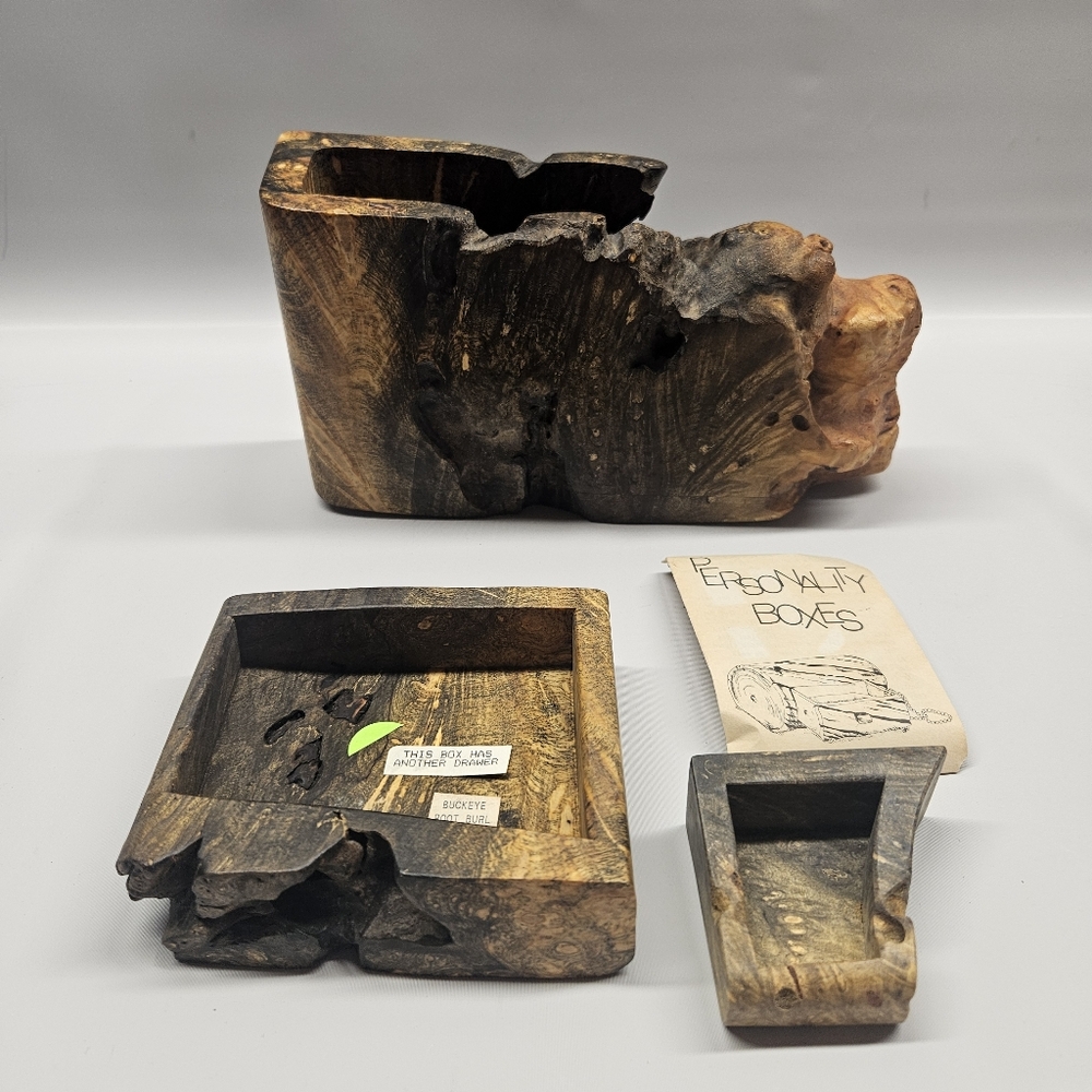 Buckeye Burl Personality Box 2 Drawers Raw Edge Weigandt Hidden Drawer